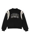 Chest logo print black cotton bomber jacket