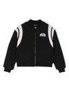 Chest logo print black cotton bomber jacket