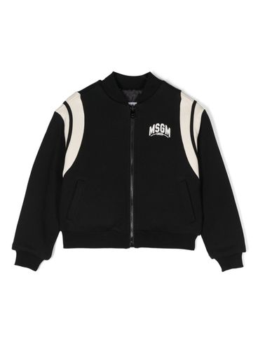 Chest logo print black cotton bomber jacket