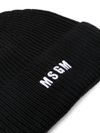 msgm - Black ribbed wool blend beanie with logo - 2