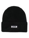 msgm - Black ribbed wool blend beanie with logo - 3