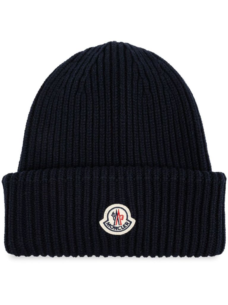 Moncler Ribbed Wool Beanie In Black