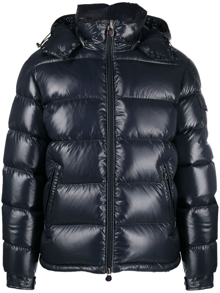 Shop Moncler Maya Short Down Jacket With Pocket In Blue