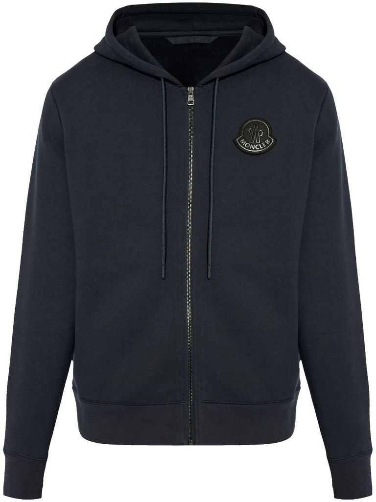 Moncler Hoodie In Cotton With Applied Logo In Grey