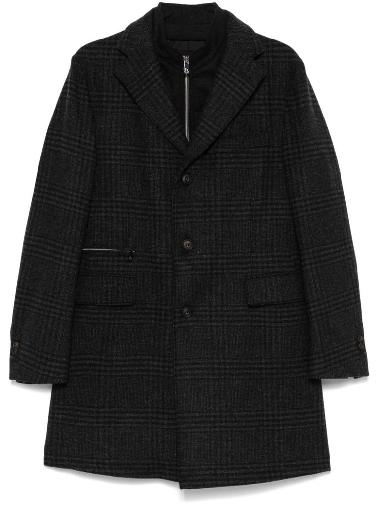 Corneliani Midi Plaid Wool Coat In Grey