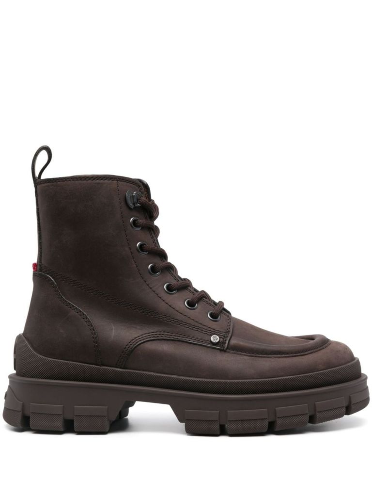 Moncler Heavea City Ankle Boots In Calf Leather In Brown