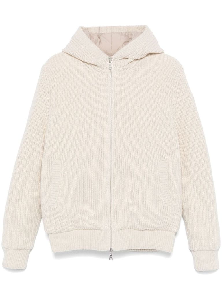 Moncler Reversible Sweater In Wool And Cashmere In Beige