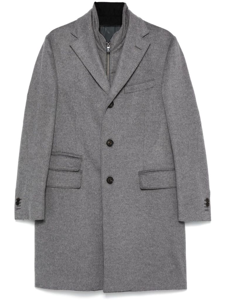 Shop Corneliani Midi Single-breasted Wool Coat In Grey