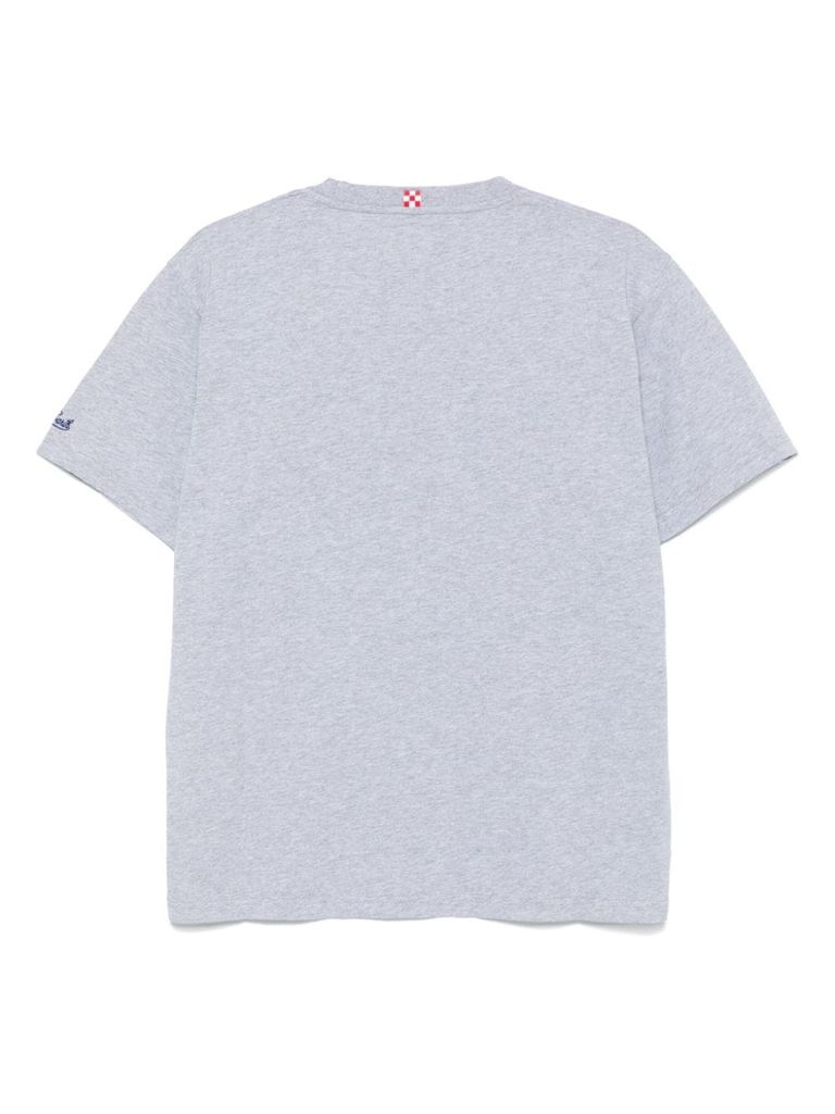 MC2 SAINT BARTH GREY COTTON T-SHIRT WITH EMBROIDERED PHRASE 