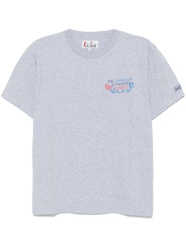 Grey cotton T-shirt with embroidered phrase