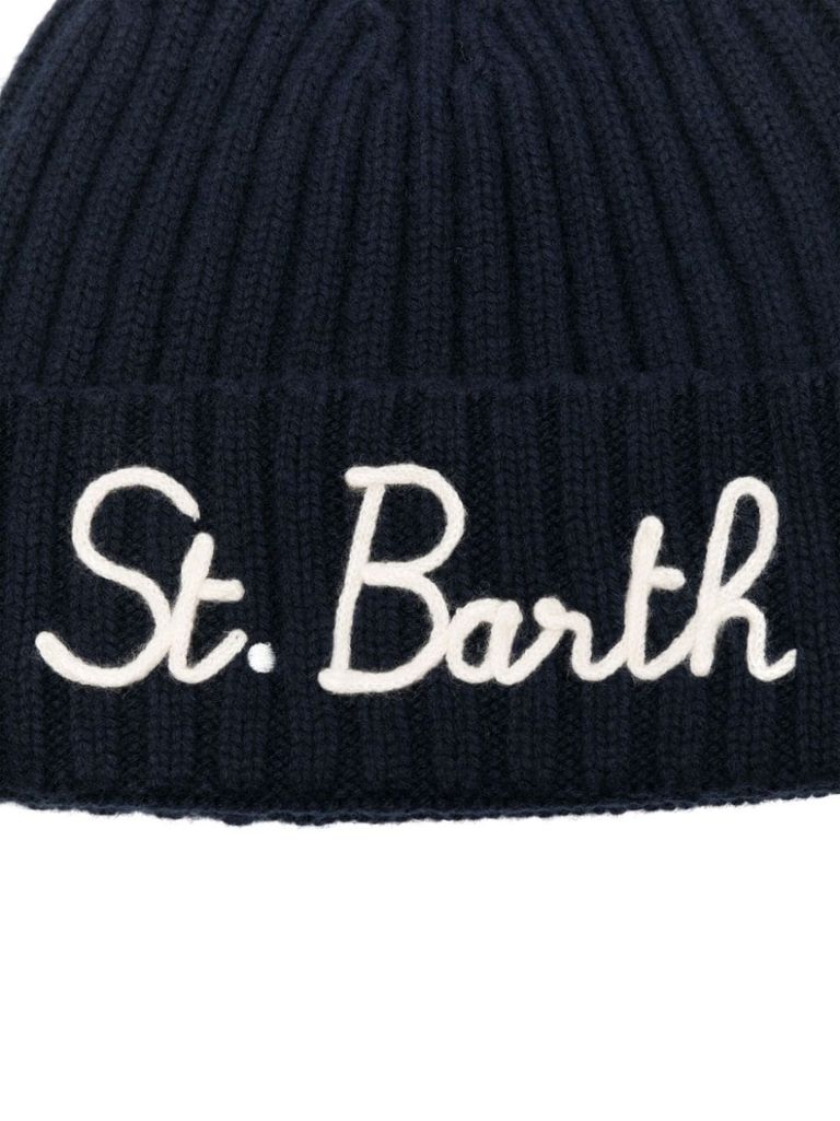 Shop Mc2 Saint Barth Wengen Ribbed Wool Beanie With Embroidered Logo In Blue