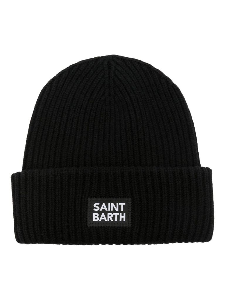 Mc2 Saint Barth Logo-patch Ribbed-knit Beanie In Black