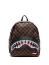 Checkered faux leather backpack with mouth design