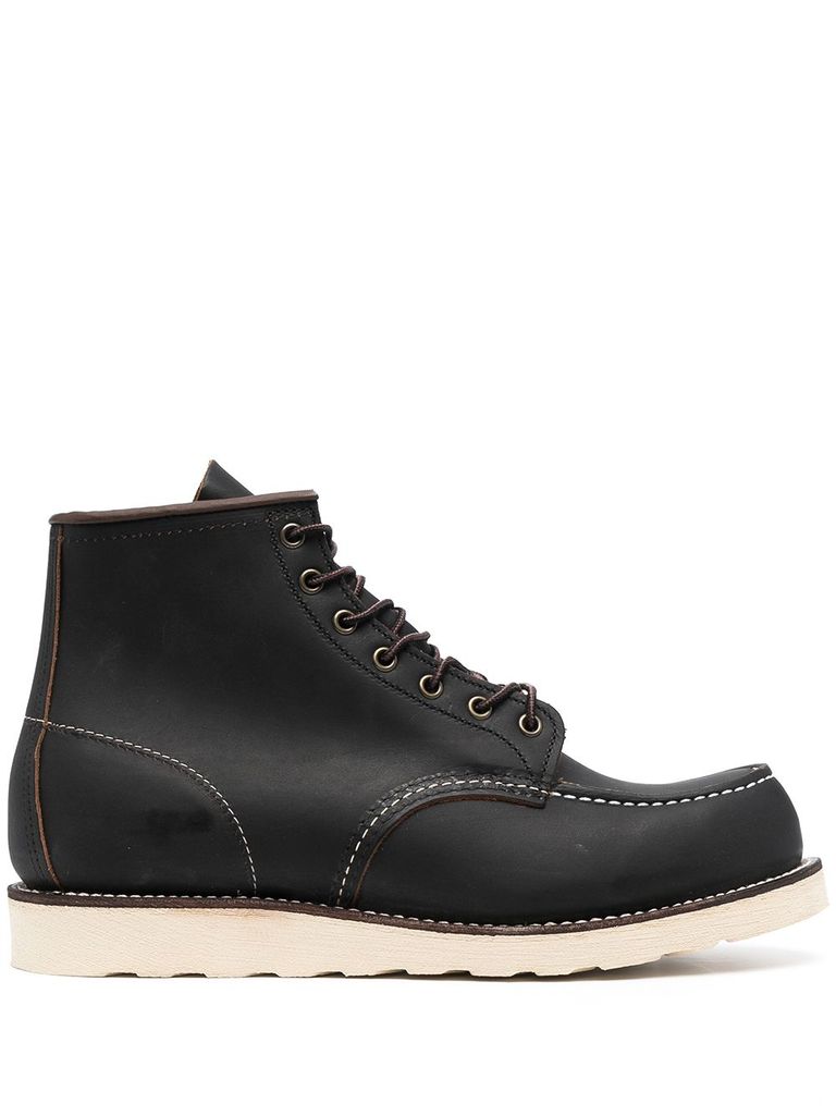 Red Wing Black Calfskin Leather Ankle Boots With Laces