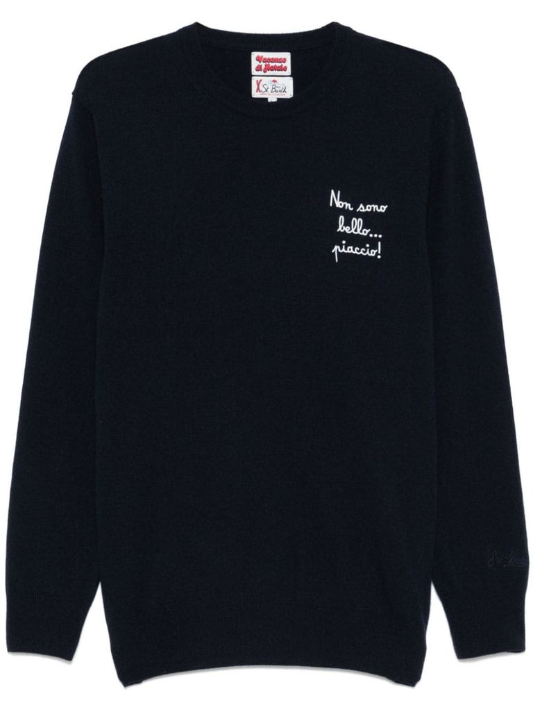 Shop Mc2 Saint Barth Wool Sweater With Lettering In Blue