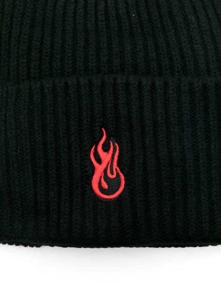 Shop Vision Of Super Ribbed Wool Beanie With Embroidery In Black