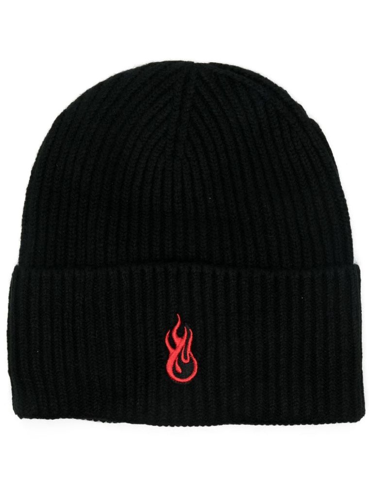 Shop Vision Of Super Ribbed Wool Beanie With Embroidery In Black