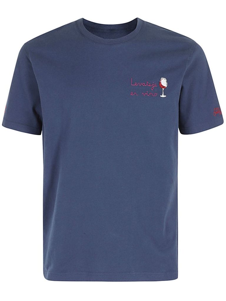 Shop Mc2 Saint Barth Arnott Cotton T-shirt With Embroidered Lettering In Blue