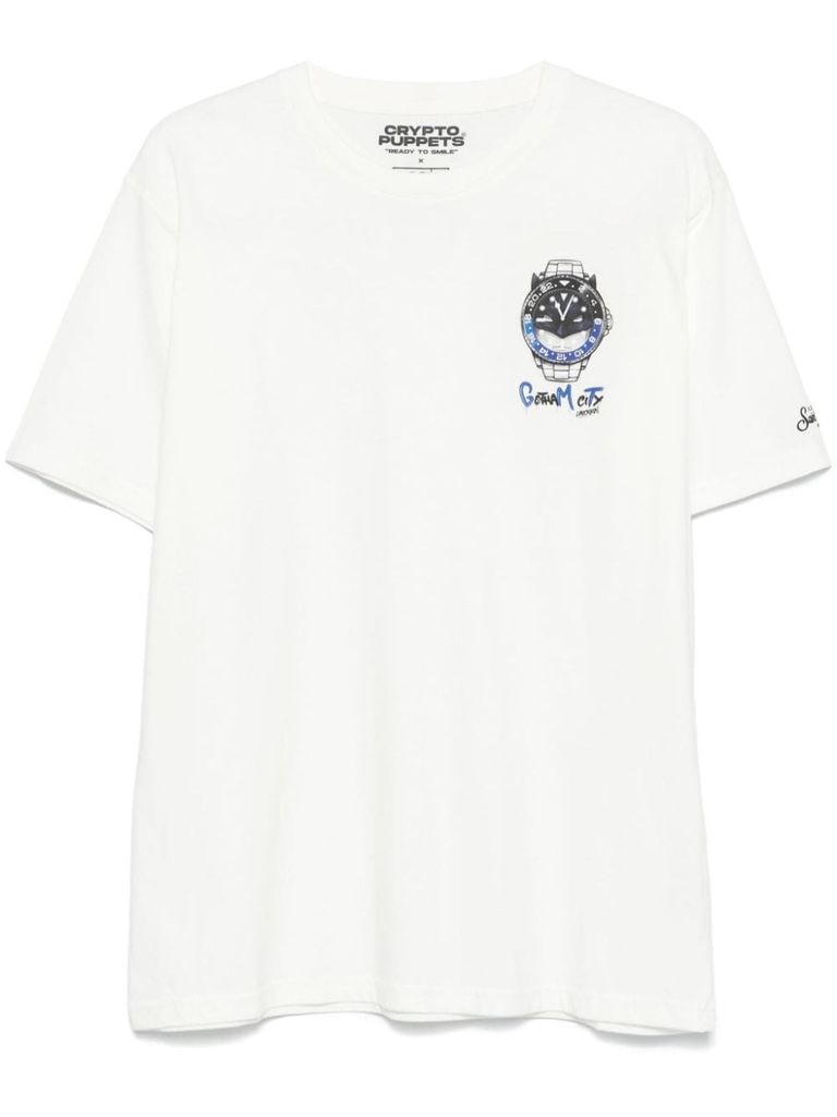 Shop Mc2 Saint Barth Arnott Cotton T-shirt With Watch Print In White