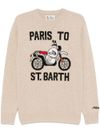 Wool sweater with motorcycle design