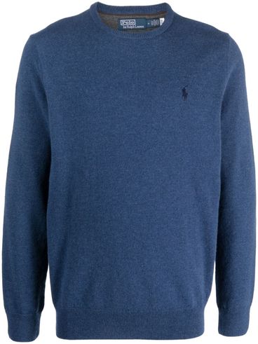 POLO RALPH LAUREN - Maglione in lana blu con ricamo logo