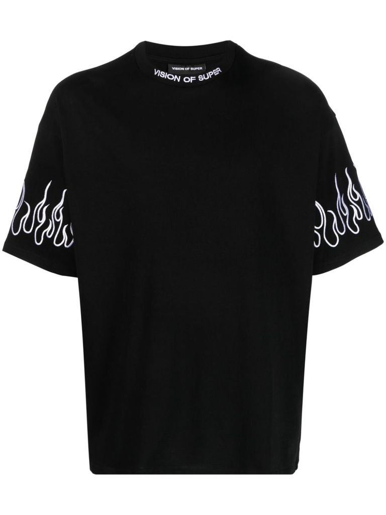 Shop Vision Of Super Cotton T-shirt With Flame Embroidery In Black