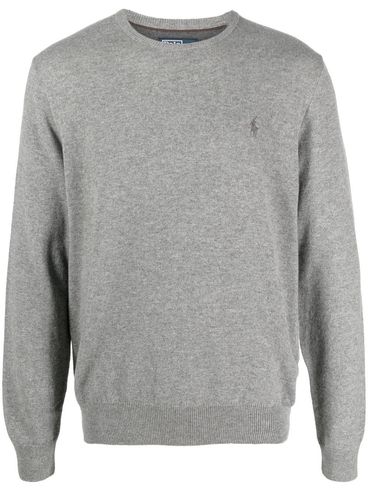 Maglione in lana grigio con ricamo logo