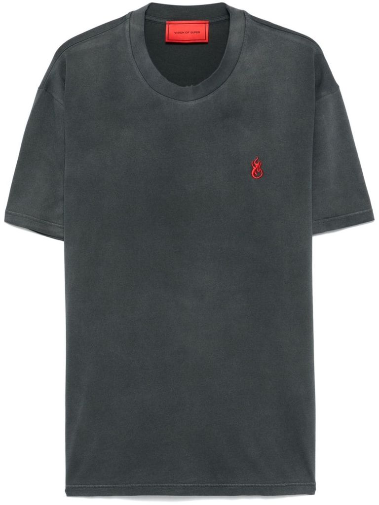 Shop Vision Of Super Cotton T-shirt With Logo Embroidery In Grey