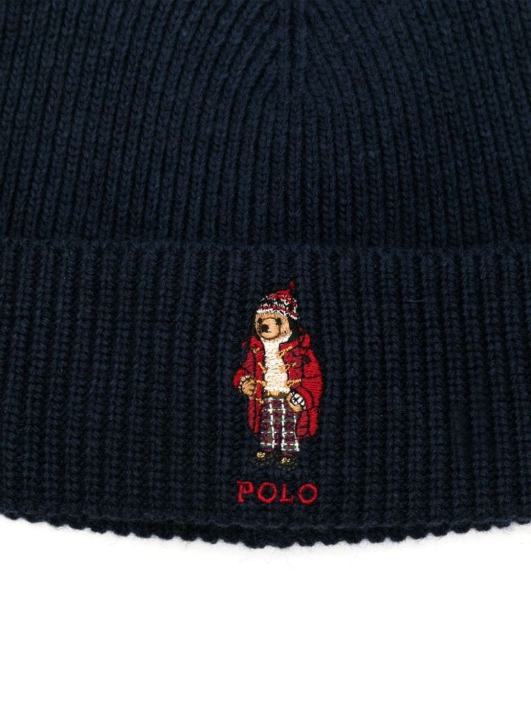 POLO RALPH LAUREN RIBBED WOOL BEANIE WITH BEAR EMBROIDERY 