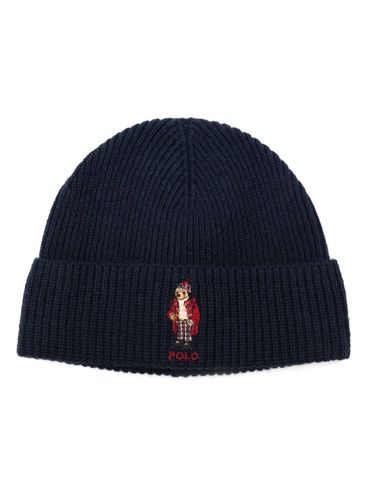 POLO RALPH LAUREN - Ribbed wool beanie with bear embroidery