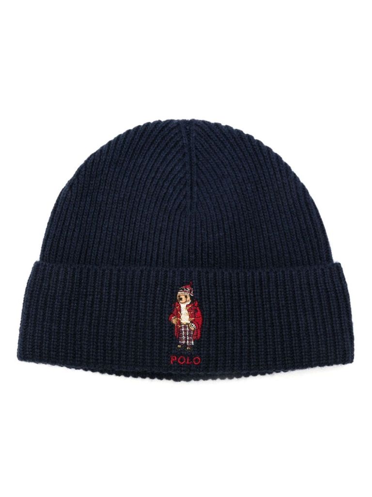 POLO RALPH LAUREN RIBBED WOOL BEANIE WITH BEAR EMBROIDERY 