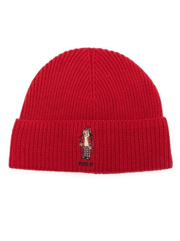 POLO RALPH LAUREN - Ribbed wool beanie with bear embroidery