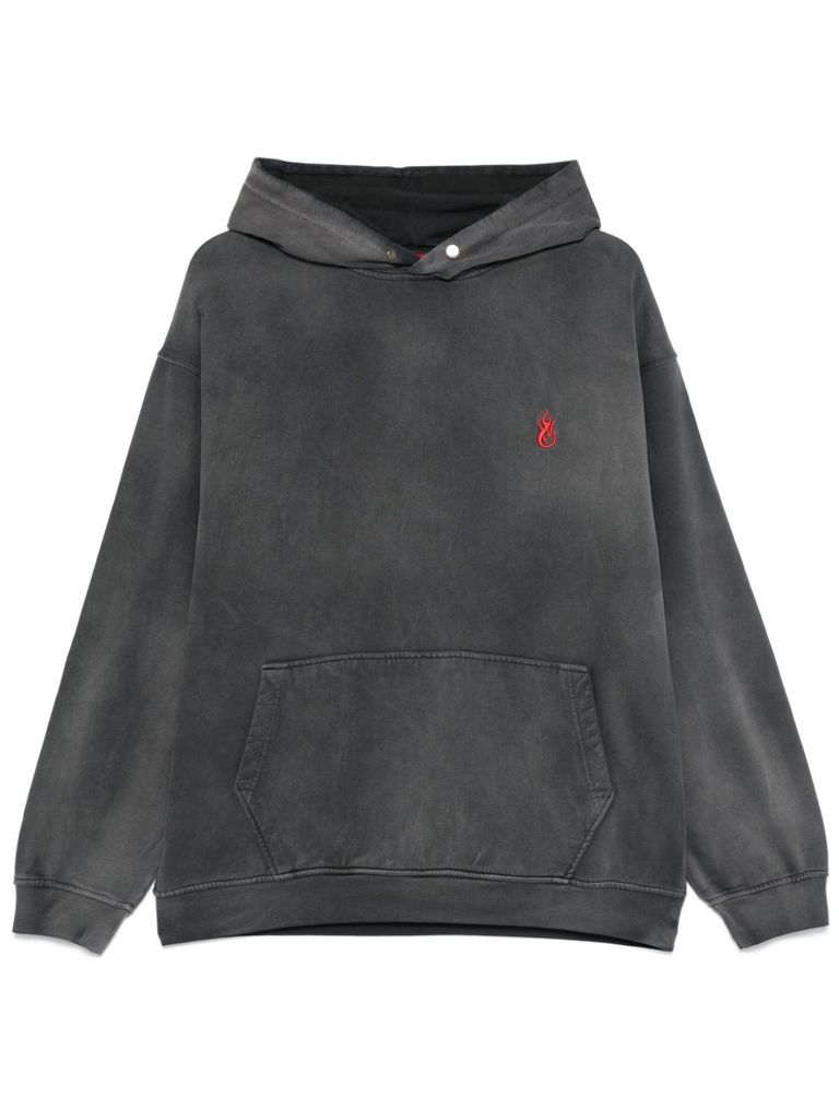 Shop Vision Of Super Cotton Hoodie With Embroidered Logo In Grey