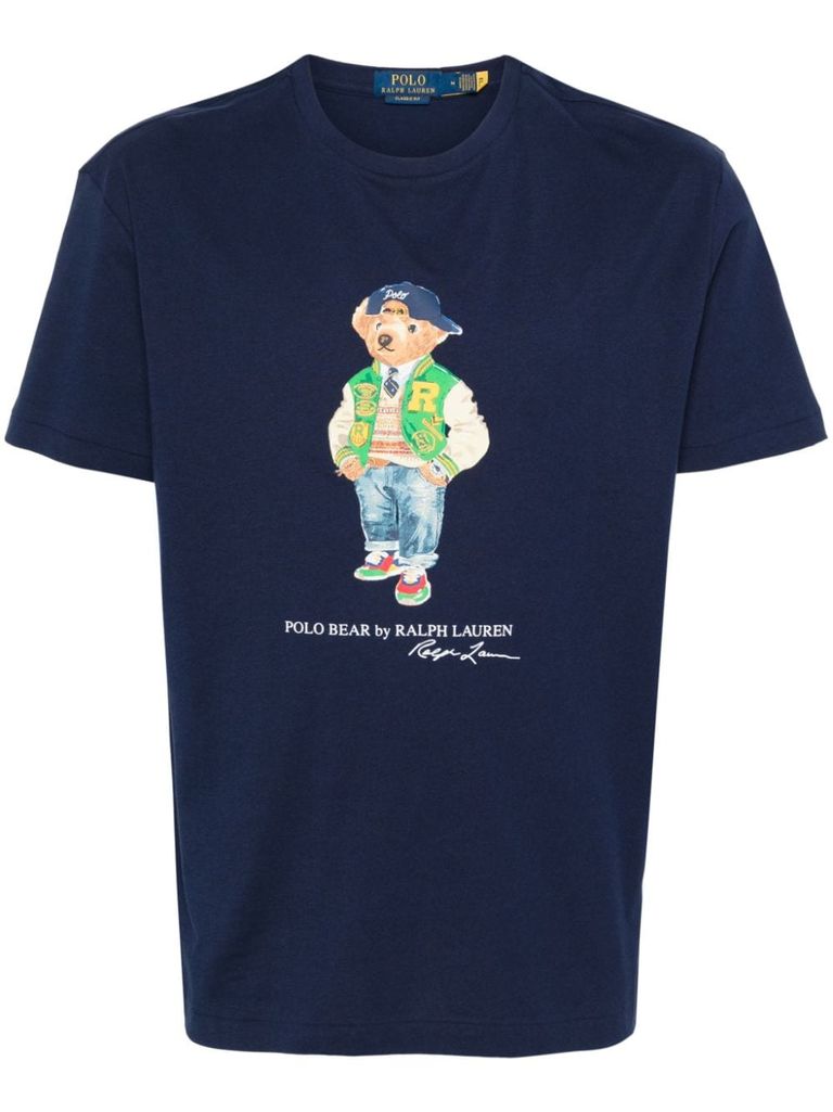 Shop Polo Ralph Lauren Cotton T-shirt With Bear Print In Blue