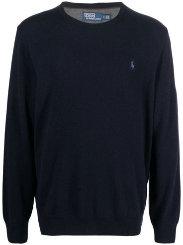 Maglione in lana blu con ricamo logo