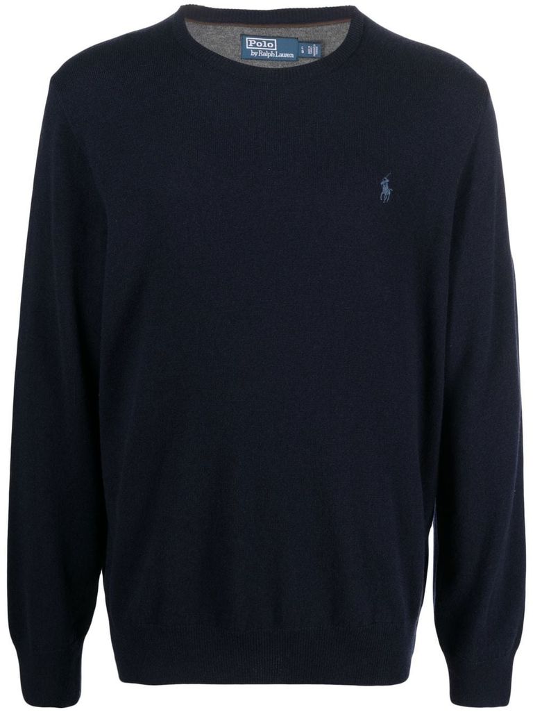 Shop Polo Ralph Lauren Blue Wool Sweater With Logo Embroidery