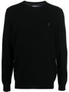 Black wool sweater with logo embroidery