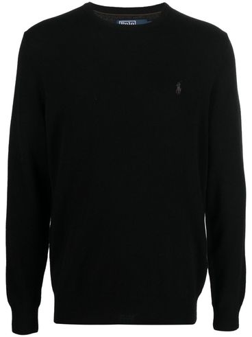 POLO RALPH LAUREN - Black wool sweater with logo embroidery