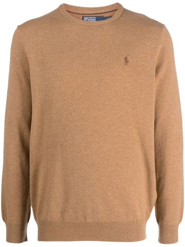 Maglione in lana beige con ricamo logo