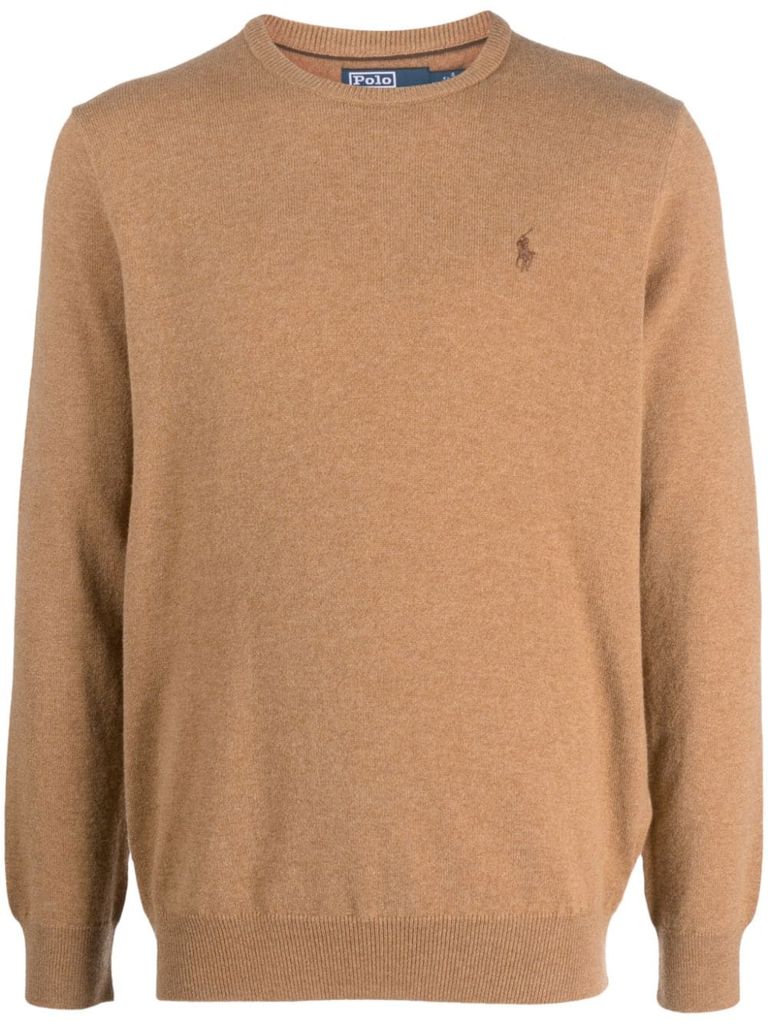 Shop Polo Ralph Lauren Beige Wool Sweater With Logo Embroidery