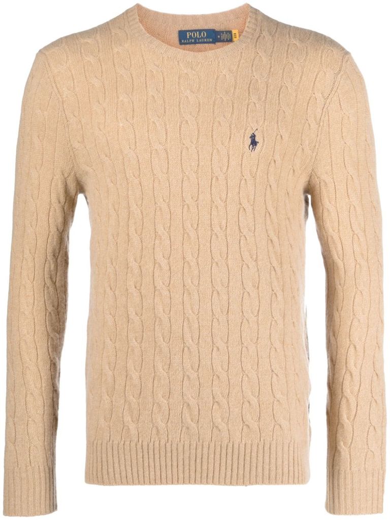 Shop Polo Ralph Lauren Beige Knitted Wool Sweater