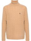 Beige knitted wool turtleneck sweater