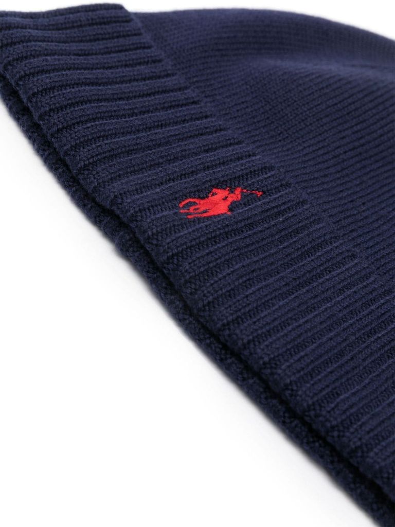 POLO RALPH LAUREN BLUE RIBBED WOOL BEANIE 