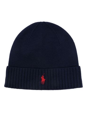 POLO RALPH LAUREN - Blue ribbed wool beanie