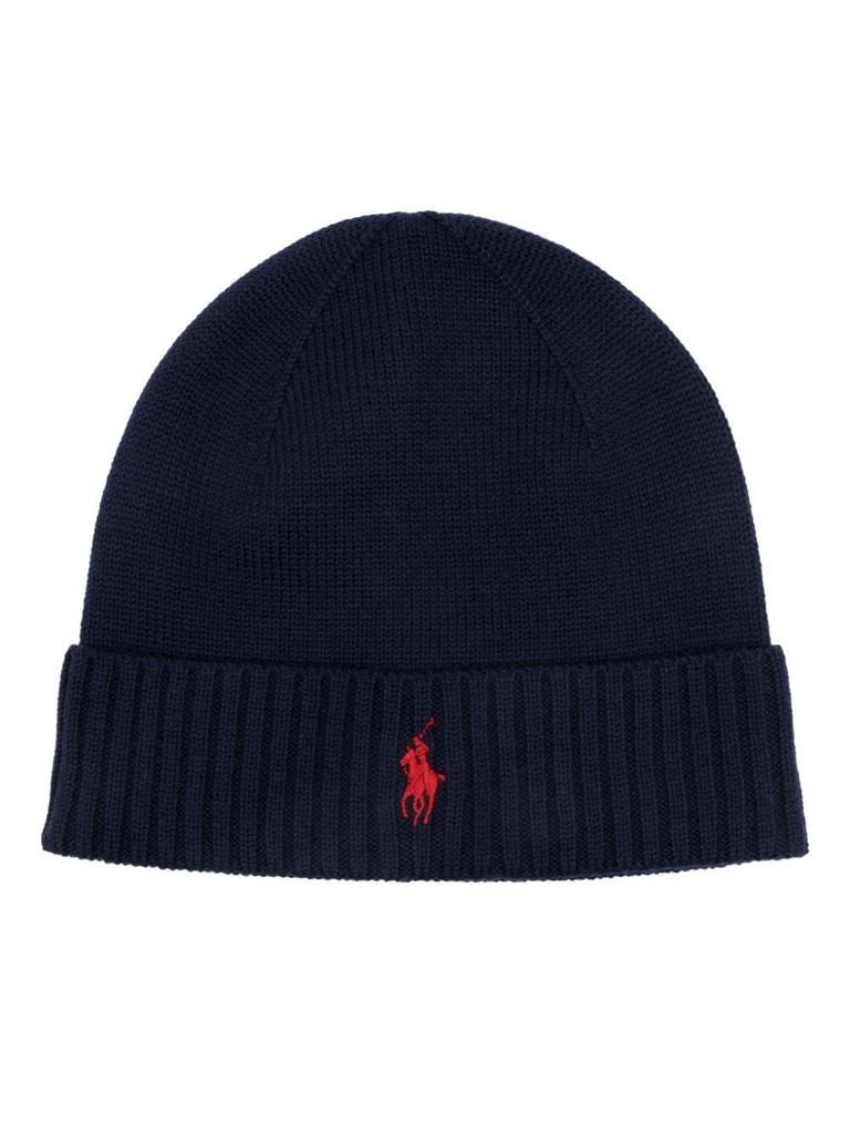 POLO RALPH LAUREN BLUE RIBBED WOOL BEANIE 