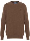 Brown wool sweater with embroidered logo