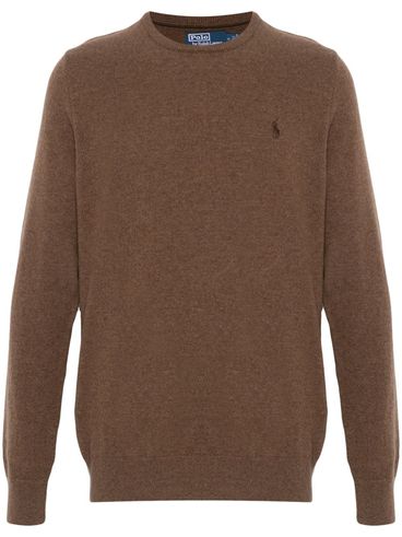 POLO RALPH LAUREN - Brown wool sweater with embroidered logo