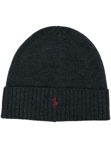 POLO RALPH LAUREN - Grey ribbed wool beanie