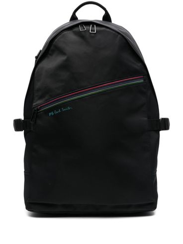 Backpack with striped insert and logo