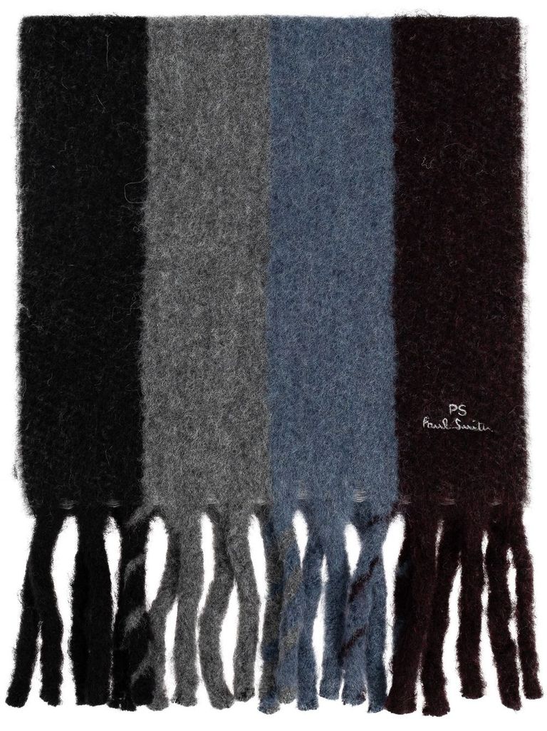 Shop Ps By Paul Smith Striped Wool Blend Scarf With Fringes In Black